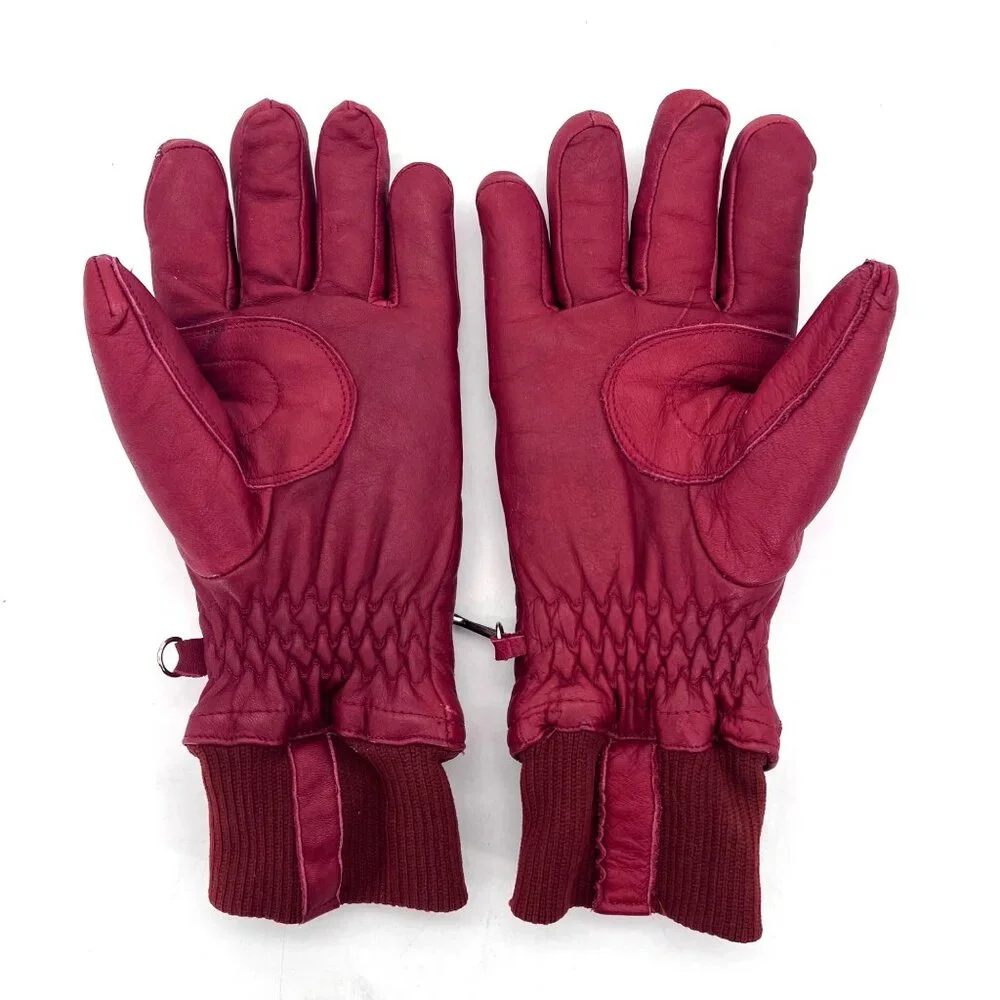Saranac Ladies Medium Red Leather Gloves Drum Dyed Naked Cowhide Nylon Lined
